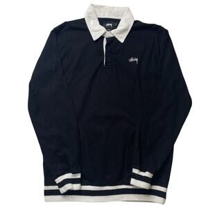 Stussy Black Rugby Pullover Shirt Long Sleeve Cotton Medium Men's Streetwear